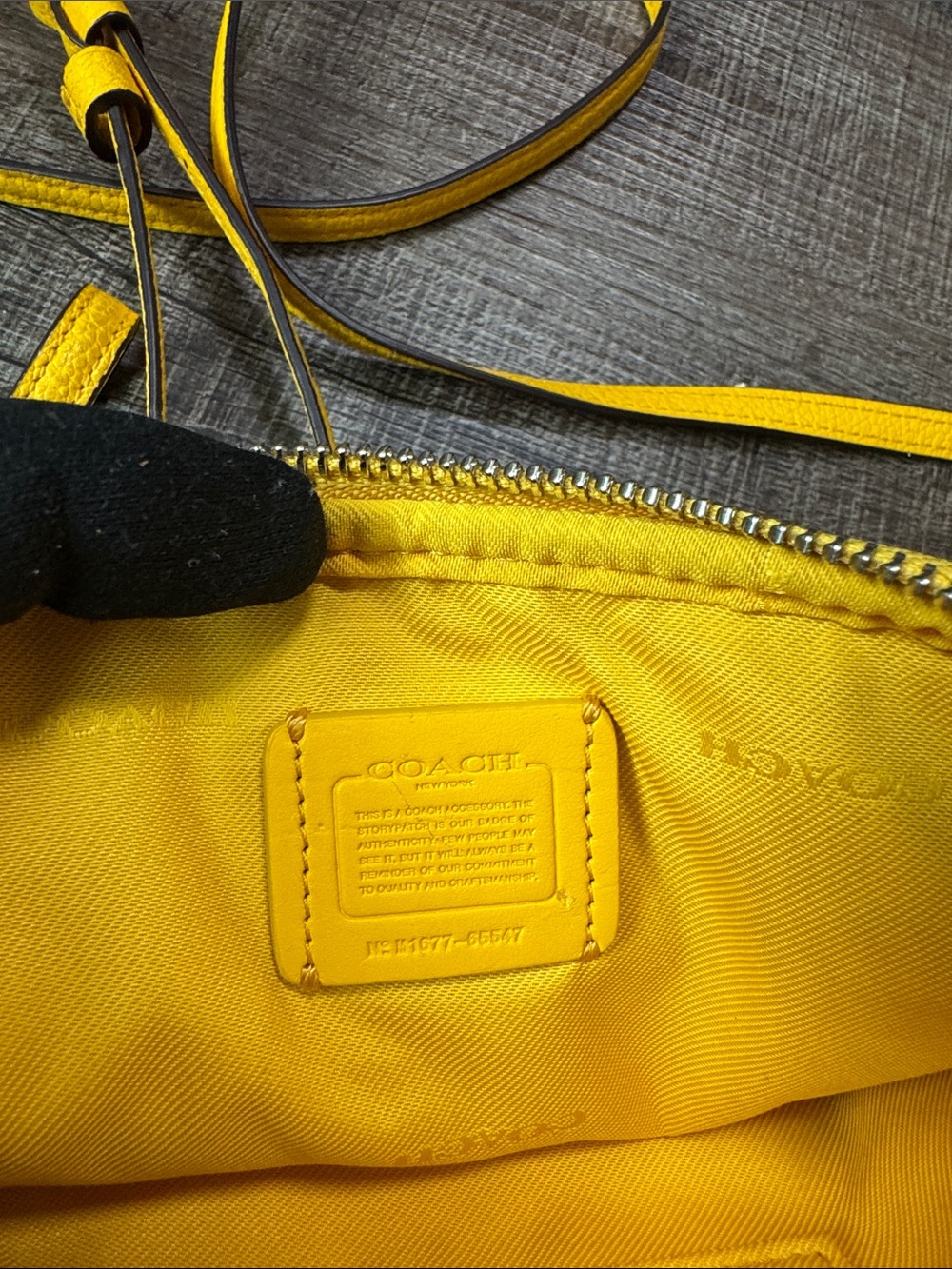 Coach Yellow Pebbled Leather Crossbody Wristlet - Picture 12 of 15